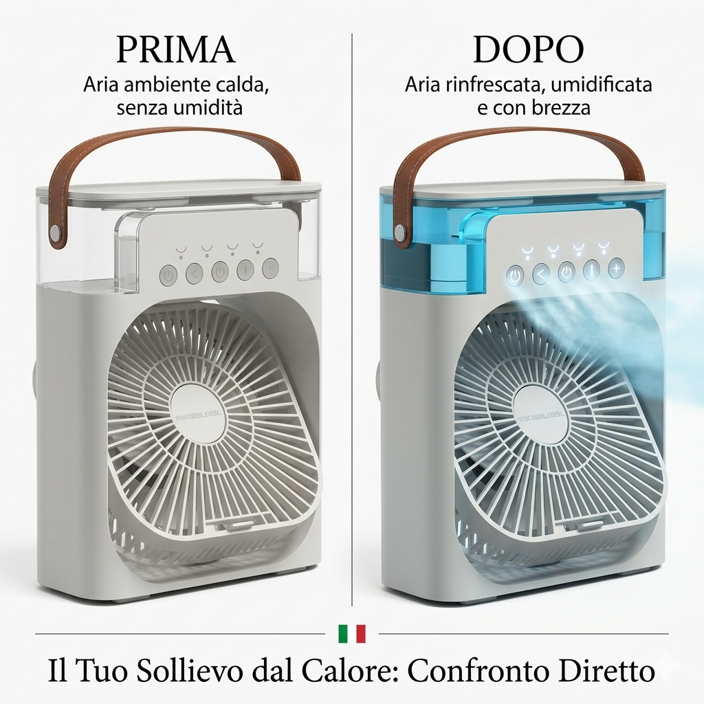 Ventilatore Raffrescatore d'Aria Portatile — Fresco Istantaneo con Nebulizzatore
