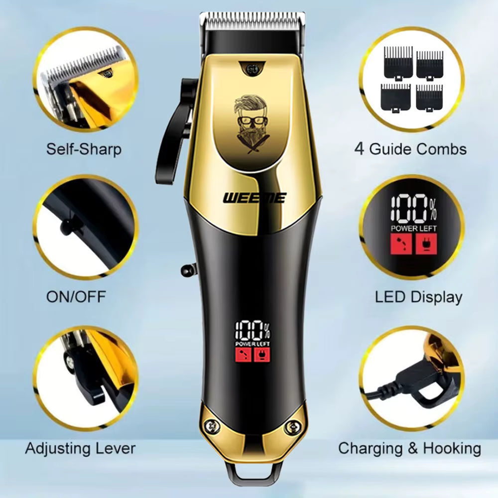 WEEME Kit Professionale Taglio Capelli e Barba – Oro & Nero | Display LED | 3 in 1