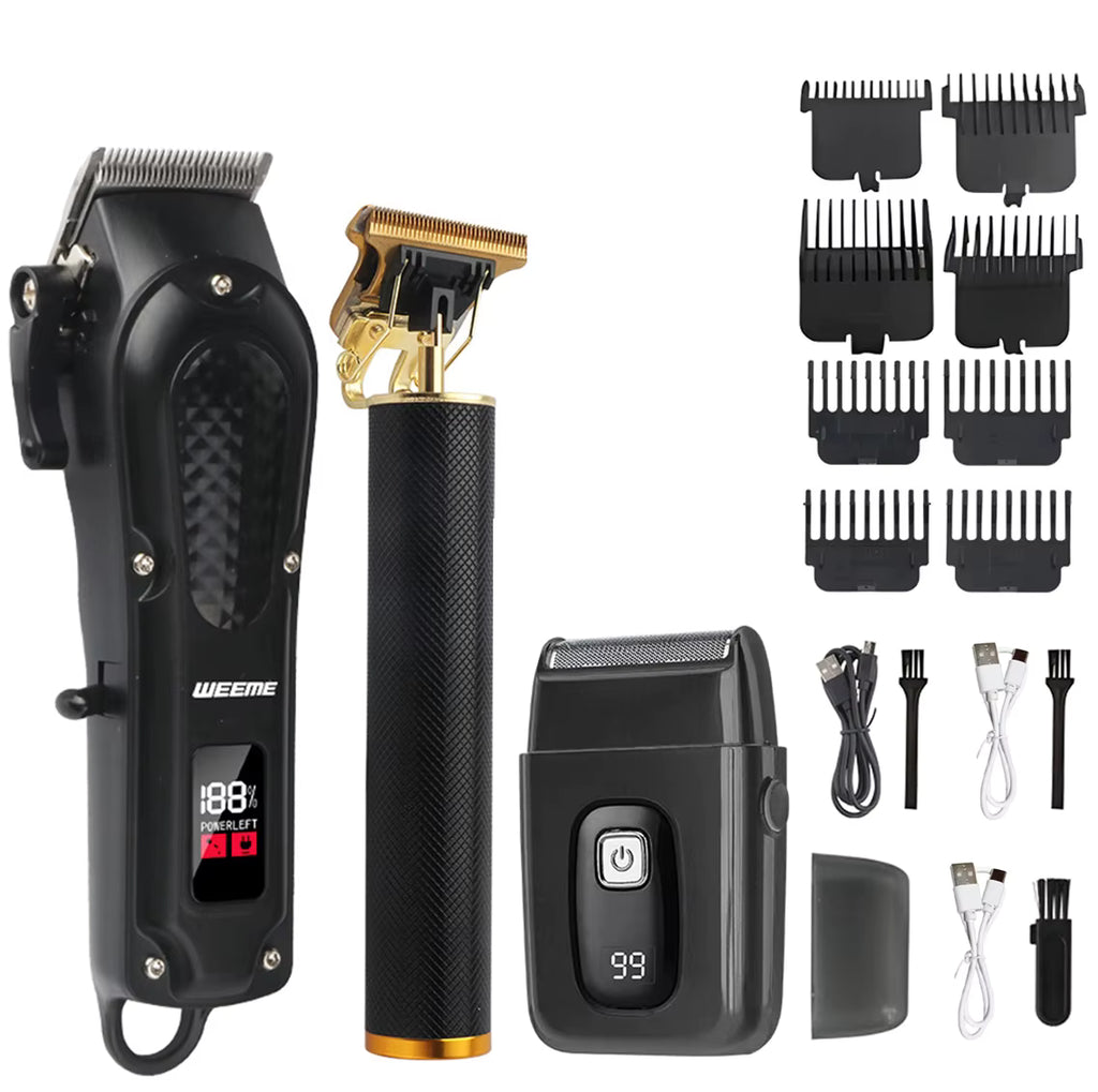 WEEME Kit Professionale Taglio Capelli e Barba – Oro & Nero | Display LED | 3 in 1