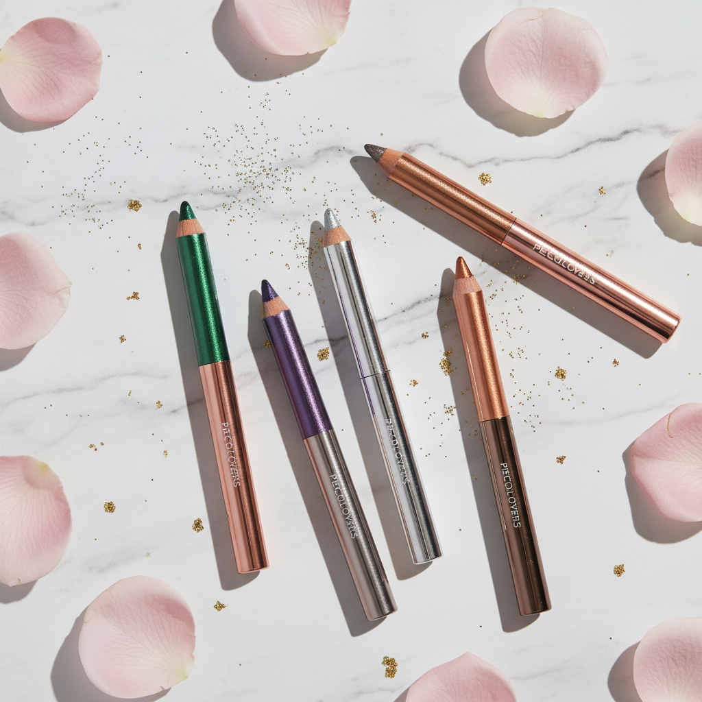 Flat lay matite su marmo con rose