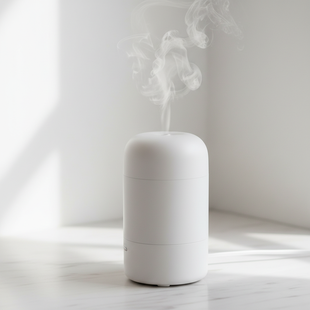 Diffusore aromi bianco su marmo con vapore