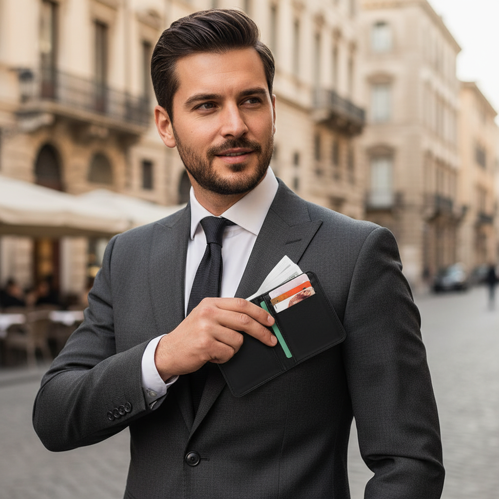 Uomo elegante con portafoglio