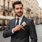 Uomo elegante con portafoglio