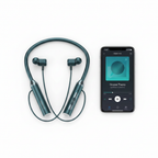 Flat lay cuffie con smartphone