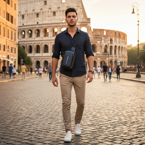 Uomo a Roma con borsa